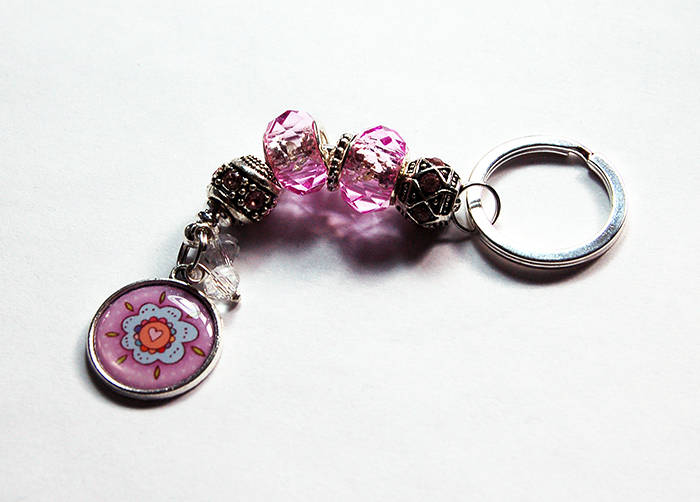 Flower Bead Keychain in Pink - Kelly's Handmade