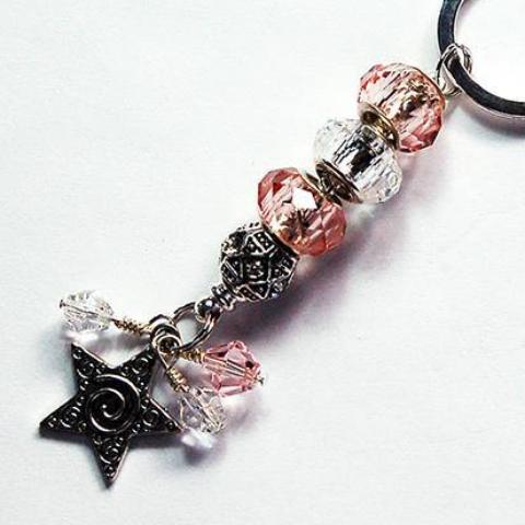 Star Bead Keychain in Pink & Silver - Kelly's Handmade