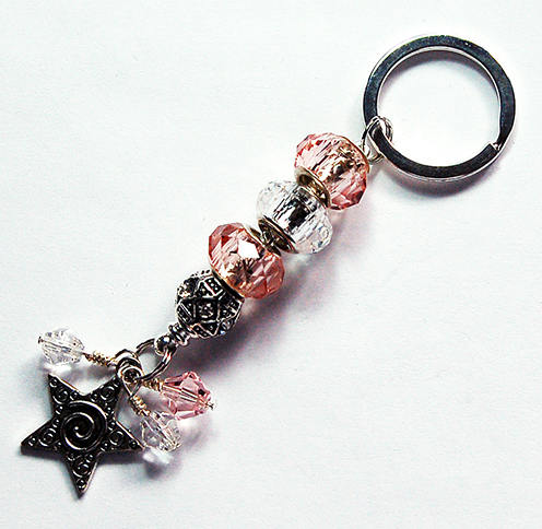 Star Bead Keychain in Pink & Silver - Kelly's Handmade