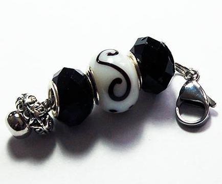 Lampwork Swirl Bead Zipper Pull in Black & White - Kelly's Handmade