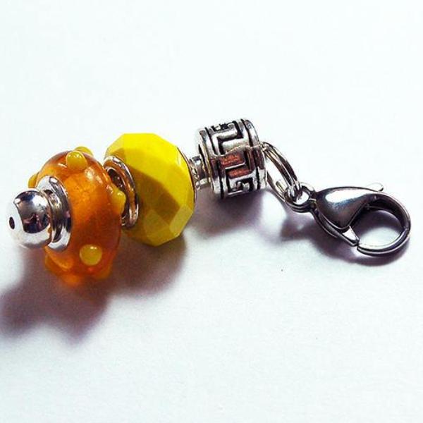 Lampwork Bead Zipper Pull in Yellow & Orange - Kelly's Handmade