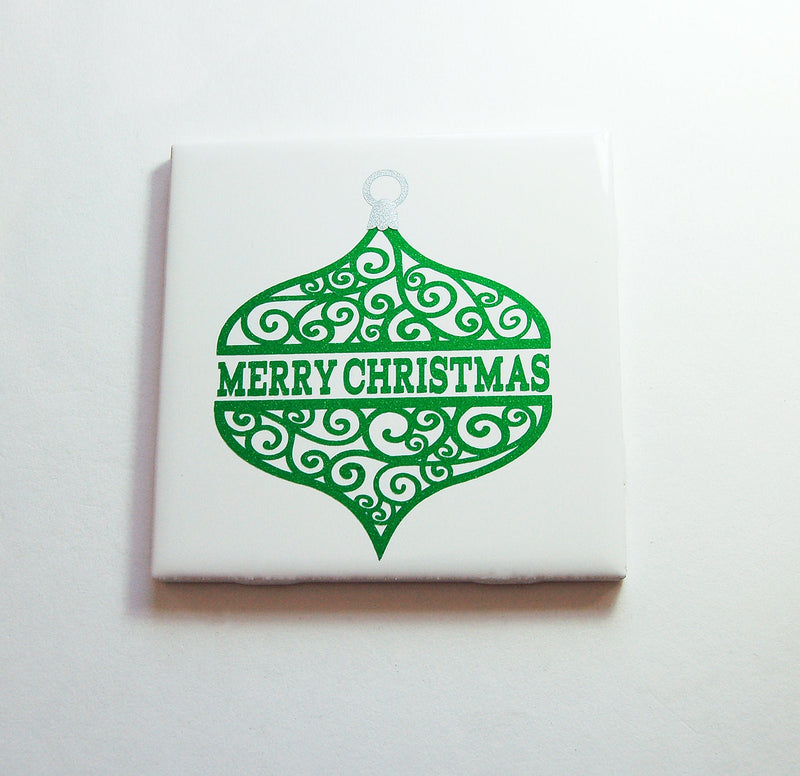 Merry Christmas Ornament Sign In Green Glitter - Kelly's Handmade