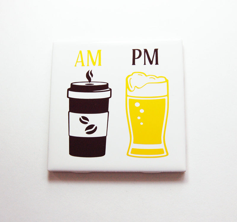 AM Coffee PM Beer Sign In Brown & Yellow - Kelly's Handmade
