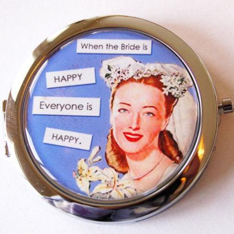 Happy Bride Compact Mirror in Blue - Kelly's Handmade