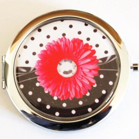 Flower Compact Mirror in Pink Black & White - Kelly's Handmade