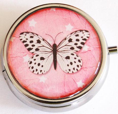 Butterfly Round Pill Case in Pink - Kelly's Handmade