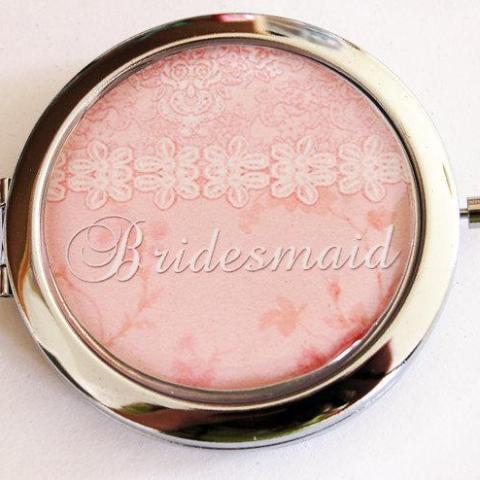 Bridesmaid Personalized Compact Mirror in Pale Pink - Kelly's Handmade