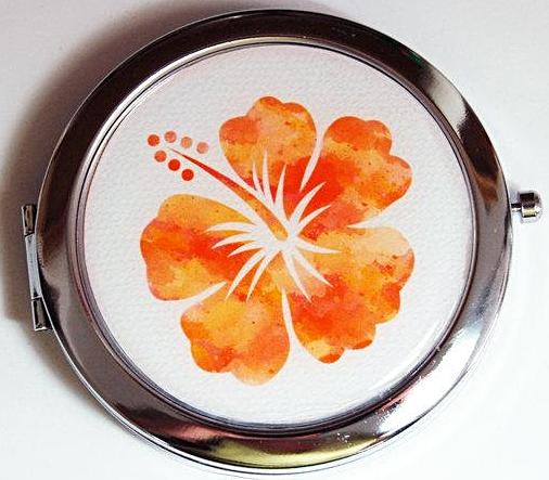 Hibiscus Hawaii Compact Mirror in Orange - Kelly's Handmade