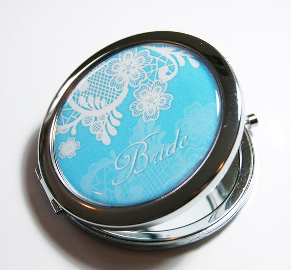 Bride's Something Blue Lace Personalized Compact Mirror - Kelly's Handmade