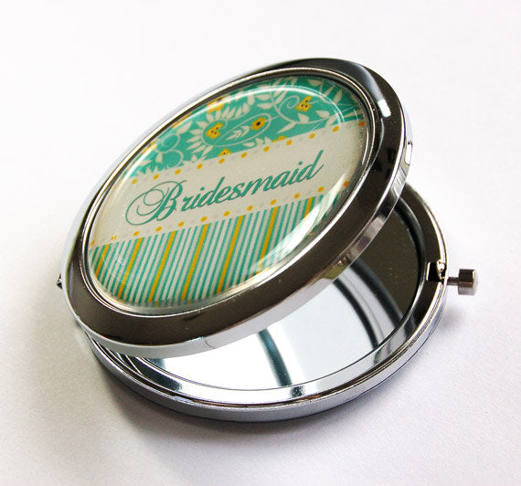 Striped & Flowers Personalized Compact Mirror in Green - Kelly's Handmade
