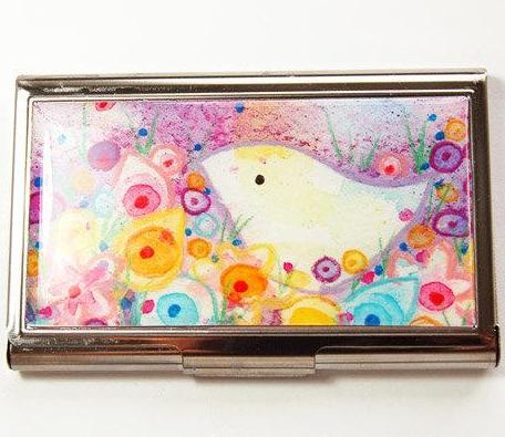 Bird Watercolor Business Card Case in Purple - Kelly's Handmade