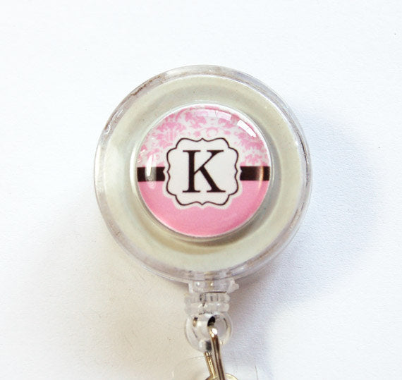 Monogram ID Badge Reel in Pink - Kelly's Handmade