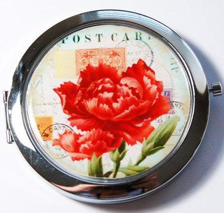 Flower Post Card Compact Mirror in Red - Kelly's Handmade