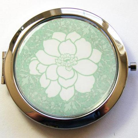Floral Damask Compact Mirror in Green - Kelly's Handmade