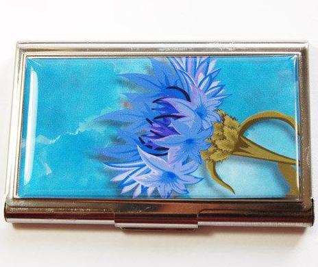 Flower Business Card Case In Blue - Kelly's Handmade