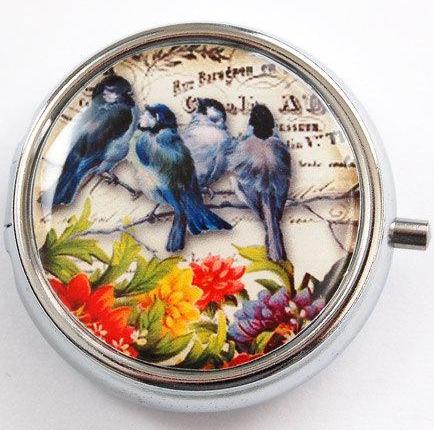 Blue Bird Round Pill Case - Kelly's Handmade