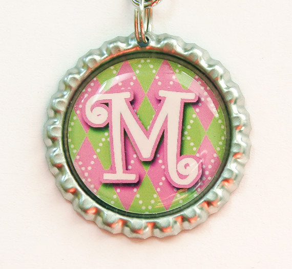 Argyle Monogram Bookmark in Pink & Green - Kelly's Handmade