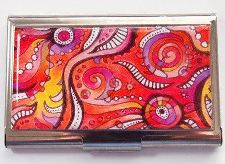 Doodle Business Card Case in Red - Kelly's Handmade