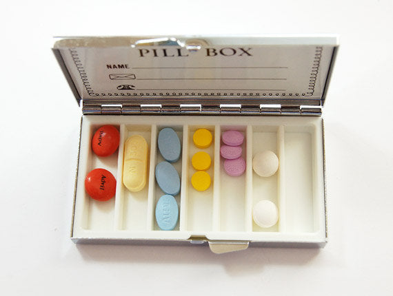 Flower Monogram 7 Day Pill Case in Ivory & Orange - Kelly's Handmade