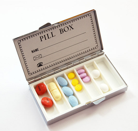 Flower Monogram 7 Day Pill Case in Ivory & Orange - Kelly's Handmade
