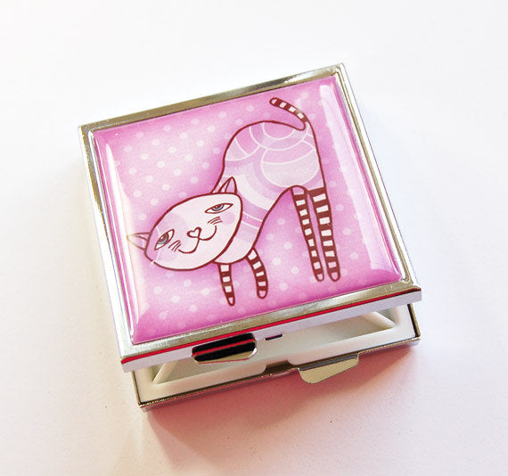 Cat Square Pill Case in Pink - Kelly's Handmade