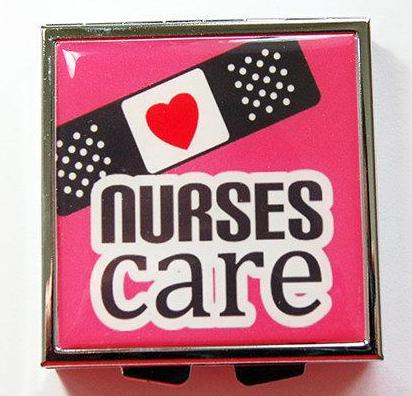 Nurses Care Square Pill Case in Pink - Kelly's Handmade