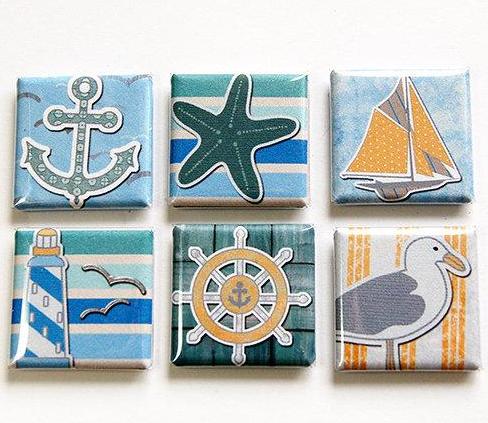 Seaside Square Set Of Six Magnets - Kelly's Handmade