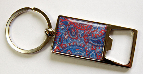 Paisley Keychain Bottle Opener in Blue & Red - Kelly's Handmade