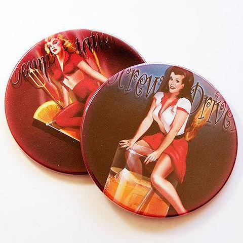 Pinup Girl Cocktail Coasters - Screwdriver & Temptation - Kelly's Handmade