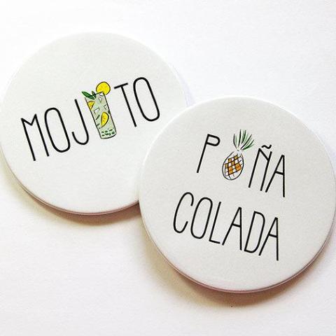 Cocktail Sketch Coasters - Mojito & Pina Colada - Kelly's Handmade