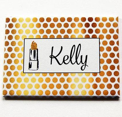 Lipstick Polka Dot Large Pocket Mirror is Faux Gold Leaf - Kelly's Handmade