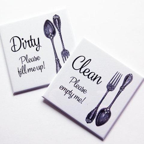 Cutlery Clean & Dirty Dishwasher Magnets in White - Kelly's Handmade