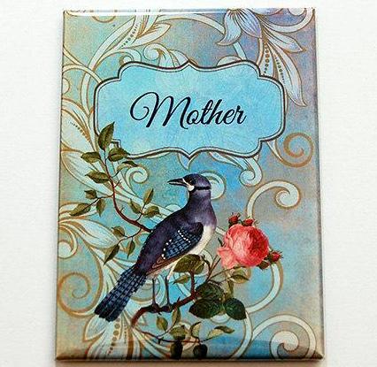 Elegant Bird & Rose Personalized Large Pocket Mirror in Blue - Kelly's Handmade
