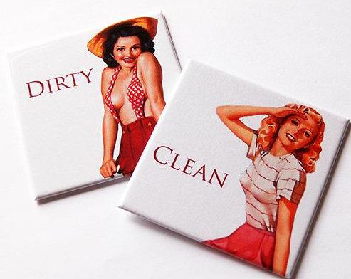 Pinup Girls Clean & Dirty Dishwasher Magnets in Red & Pink - Kelly's Handmade