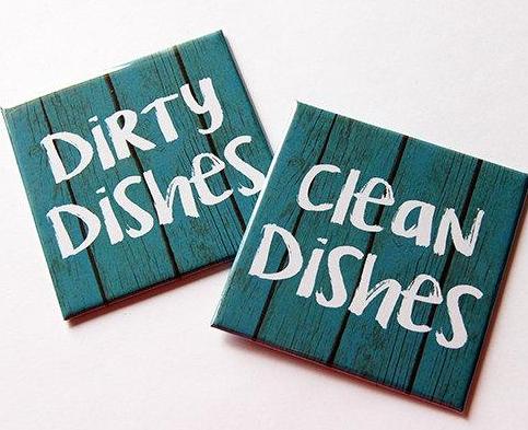 Faux Wood Clean & Dirty Dishwasher Magnets in Turquoise - Kelly's Handmade