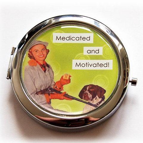 Medicated & Motivated Pill Case With Mirror - Kelly's Handmade