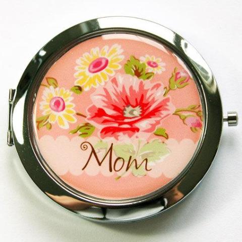 Floral Personalized Pill Case With Mirror in Peach - Kelly's Handmade