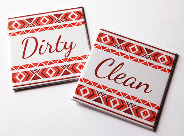 Boho Tribal Clean & Dirty Dishwasher Magnets in Brown & Orange - Kelly's Handmade