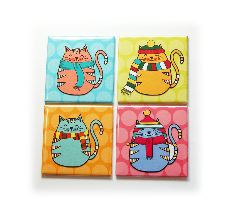 Winter Cats Set of 4 Square Magnets - Kelly's Handmade