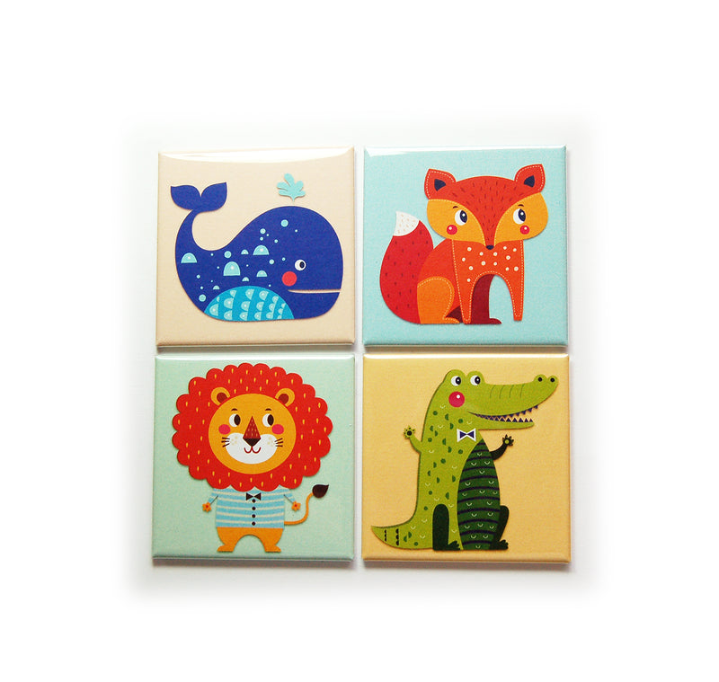 Cute Animals Set of 4 Square Magnets - Kelly's Handmade