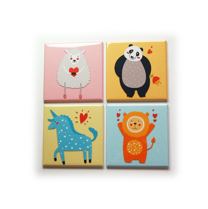 Animals in Love Set of 4 Square Magnets - Kelly's Handmade