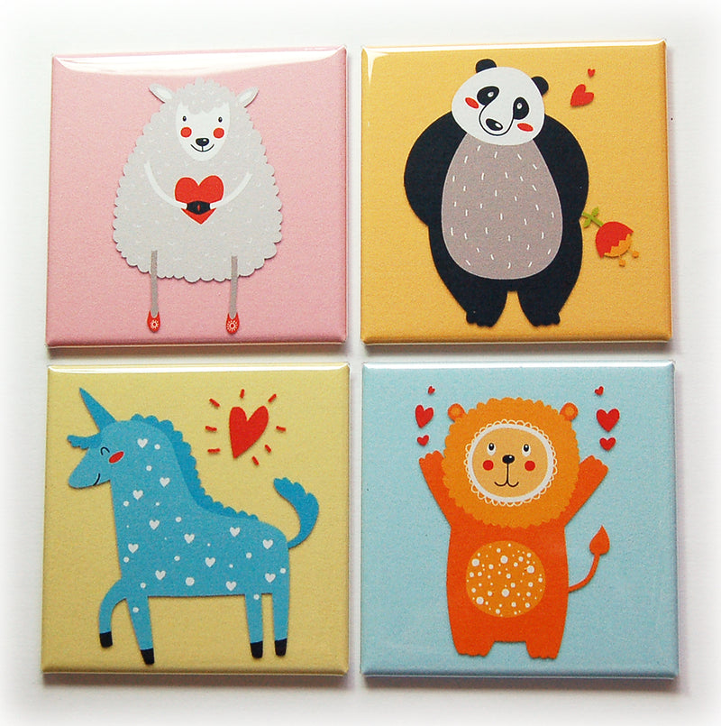 Animals in Love Set of 4 Square Magnets - Kelly's Handmade