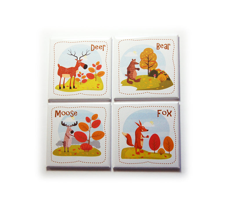 More Cute Animals Set of 4 Square Magnets - Kelly's Handmade