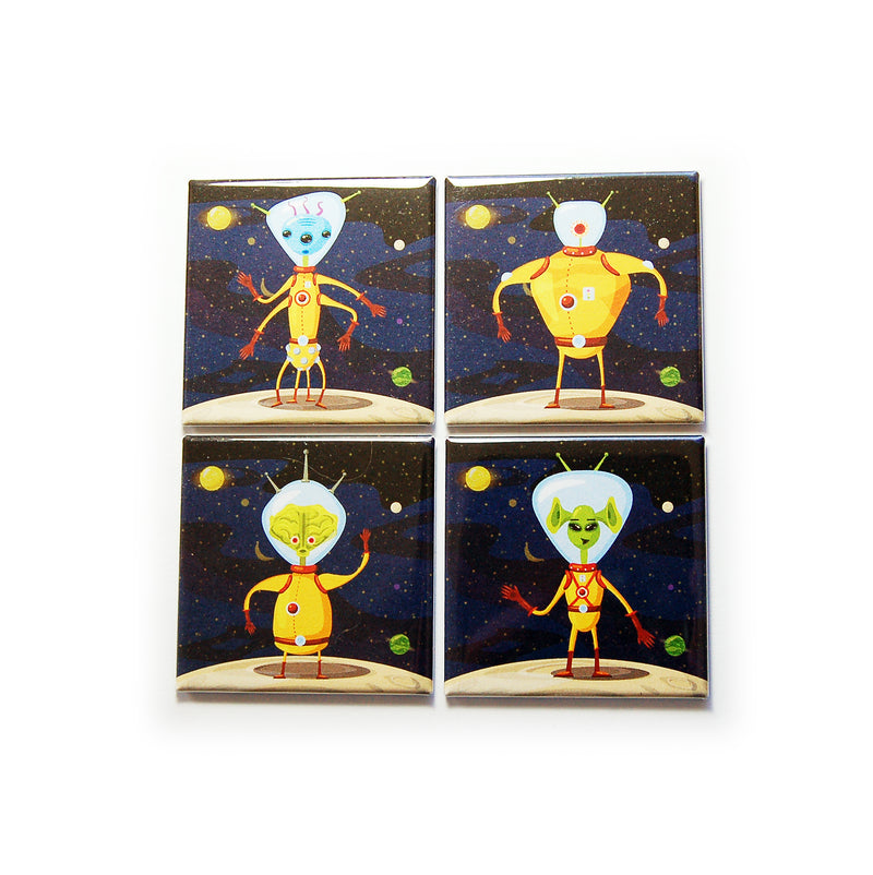 Funny Space Alien Set of 4 Square Magnets - Kelly's Handmade