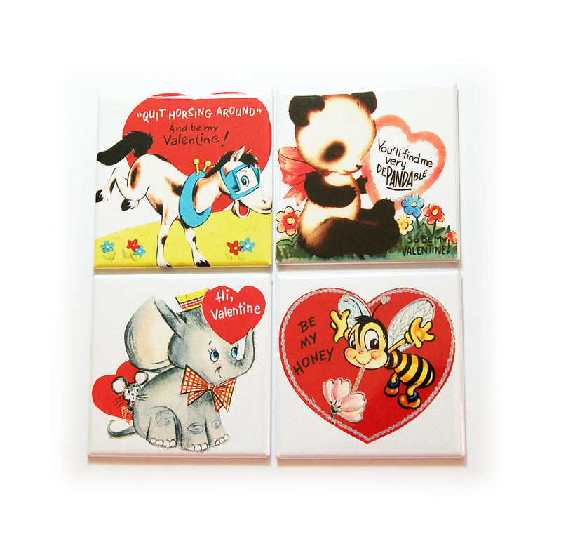 Valentine's Day Set of 4 Square Magnets - Kelly's Handmade