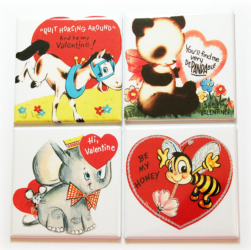 Valentine's Day Set of 4 Square Magnets - Kelly's Handmade