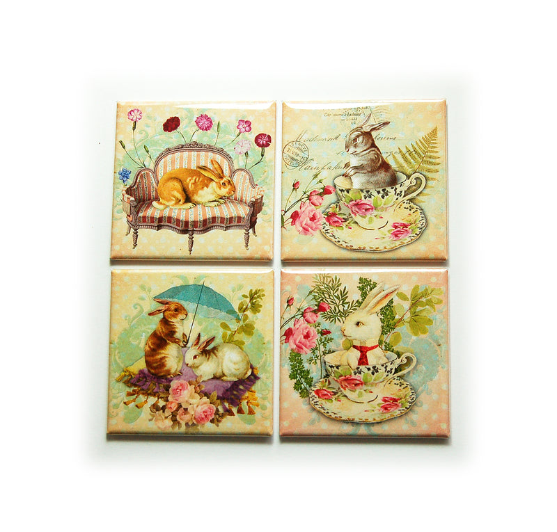 Easter Bunny Set of 4 Square Magnets - Kelly's Handmade