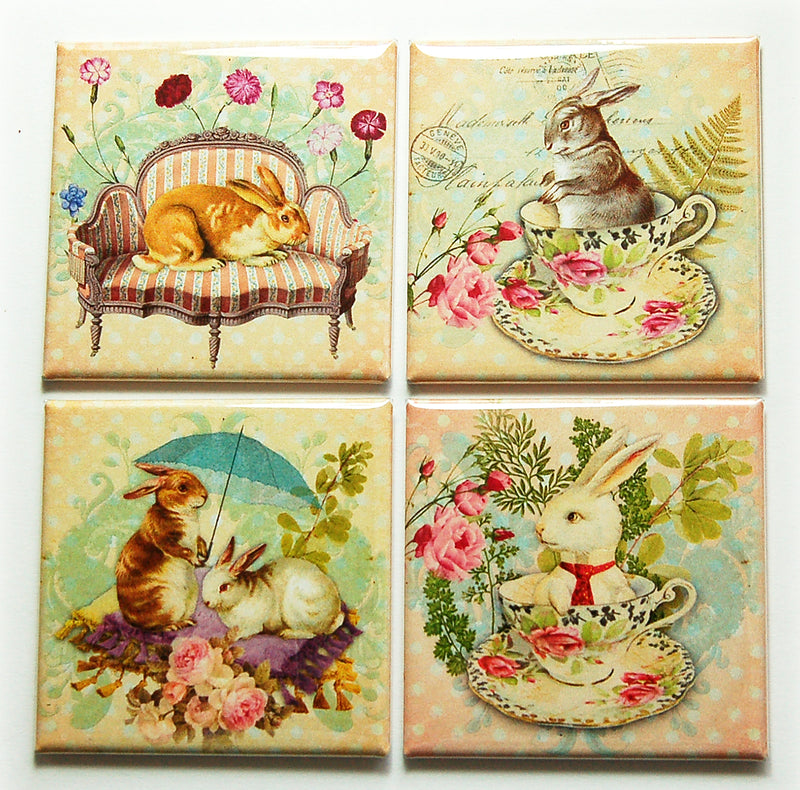 Easter Bunny Set of 4 Square Magnets - Kelly's Handmade