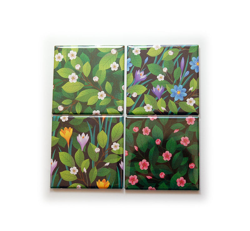 Spring Flowers Set of 4 Square Magnets - Kelly's Handmade