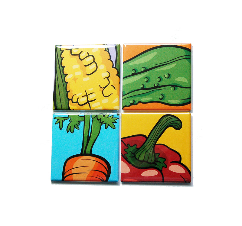 Pop Art Vegetables Set of 4 Square Magnets - Kelly's Handmade